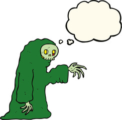 cartoon spooky halloween costume with thought bubble