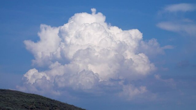 Vertical development cloud (towering cumulus cloud) over the hot coastal steppe of the Black Sea at noon