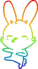 rainbow gradient line drawing curious bunny cartoon