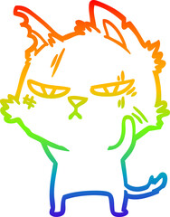 rainbow gradient line drawing tough cartoon cat