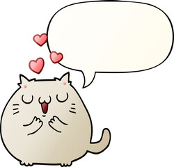 cute cartoon cat in love and speech bubble in smooth gradient style
