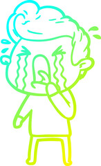 cold gradient line drawing cartoon crying man