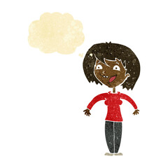 Obraz premium cartoon excited woman with thought bubble