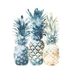 vintage illustration of blue and white pineapples on white background - generative ai
