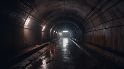 Fototapeta na wymiar Modern Dark Sci Fi Futuristic Corridor Passage Hallway Tunnel Neon Light AI generated