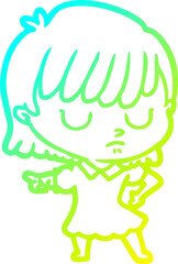 cold gradient line drawing cartoon woman