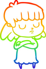 rainbow gradient line drawing cartoon indifferent woman