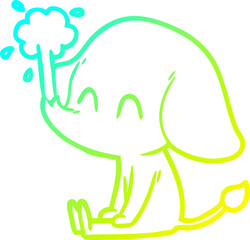 cold gradient line drawing cute cartoon elephant spouting water