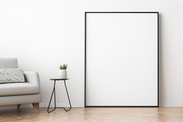 frame mockup in empty room with white wall and chair. generative AI 