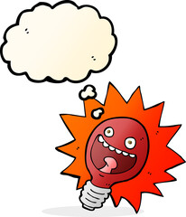 cartoon red lightbulb with thought bubble