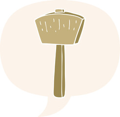 cartoon mallet and speech bubble in retro style