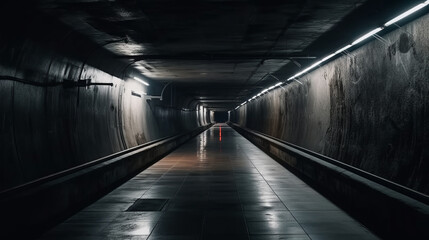 Modern Dark Sci Fi Futuristic Corridor Passage Hallway Tunnel Neon Light AI generated