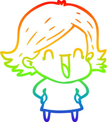 Fototapeta premium rainbow gradient line drawing cartoon laughing woman