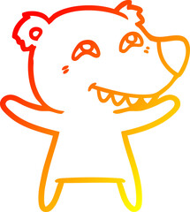 warm gradient line drawing cartoon bear showing teeth