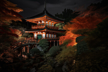 Fototapeta premium abstract japaneese lansdcape with mountines, town of Kyoto, ai generative