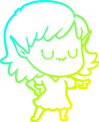 cold gradient line drawing happy cartoon elf girl wearing dress