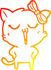 warm gradient line drawing cartoon cat