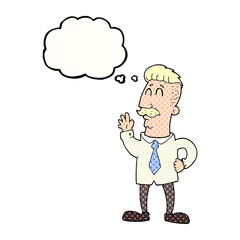 thought bubble cartoon office man waving