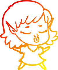 warm gradient line drawing pretty cartoon elf girl