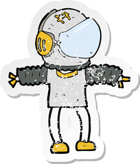 retro distressed sticker of a cartoon astronaut