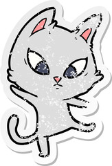 distressed sticker of a confused cartoon cat