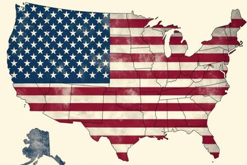 Map of America with the Pattern of the American Flag Generative AI