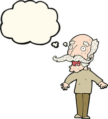 Fototapeta premium cartoon old man gasping in surprise with thought bubble