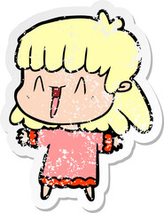 distressed sticker of a cartoon woman