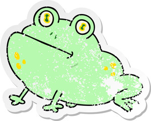 distressed sticker of a quirky hand drawn cartoon frog
