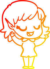 warm gradient line drawing happy cartoon elf girl
