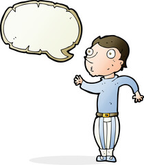 cartoon man in loud clothes with speech bubble