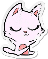 distressed sticker of a calm cartoon cat