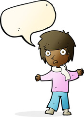 cartoon unhappy boy with speech bubble