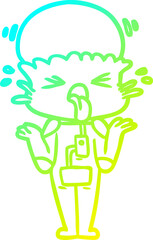 cold gradient line drawing weird cartoon alien shrugging shoulders