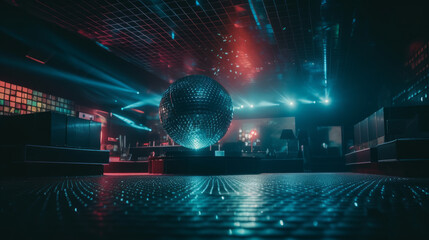 Disco ball night club with lights lasers and smoke. Al generated