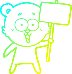 cold gradient line drawing laughing teddy  bear cartoon