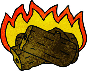 quirky hand drawn cartoon burning log