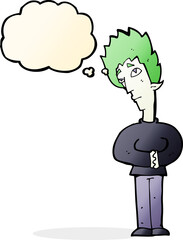 cartoon curious vampire with thought bubble