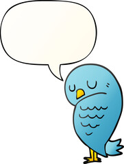 cartoon bird and speech bubble in smooth gradient style