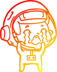 warm gradient line drawing cartoon crying astronaut