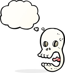 funny cartoon skull with thought bubble