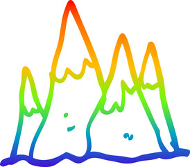 rainbow gradient line drawing cartoon tall mountains