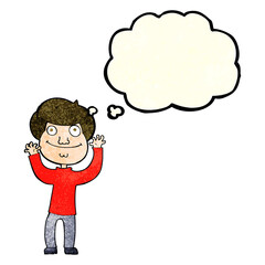 cartoon happy boy with thought bubble