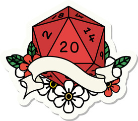 natural twenty D20 dice roll sticker