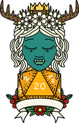 orc druid character with natural twenty dice roll illustration