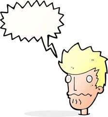 cartoon nervous man with speech bubble