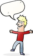 cartoon happy man with speech bubble