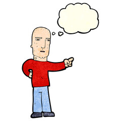 cartoon tough guy pointing with thought bubble