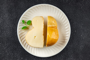 cheese scamorza smoked flavor fresh food snack on the table copy space food background rustic top view