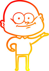 warm gradient line drawing cartoon bald man staring